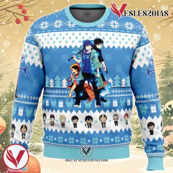 The Trio Blue Exorcist Ugly Christmas Sweater, Unique Christmas Gift For Fans - Vesles2014S
