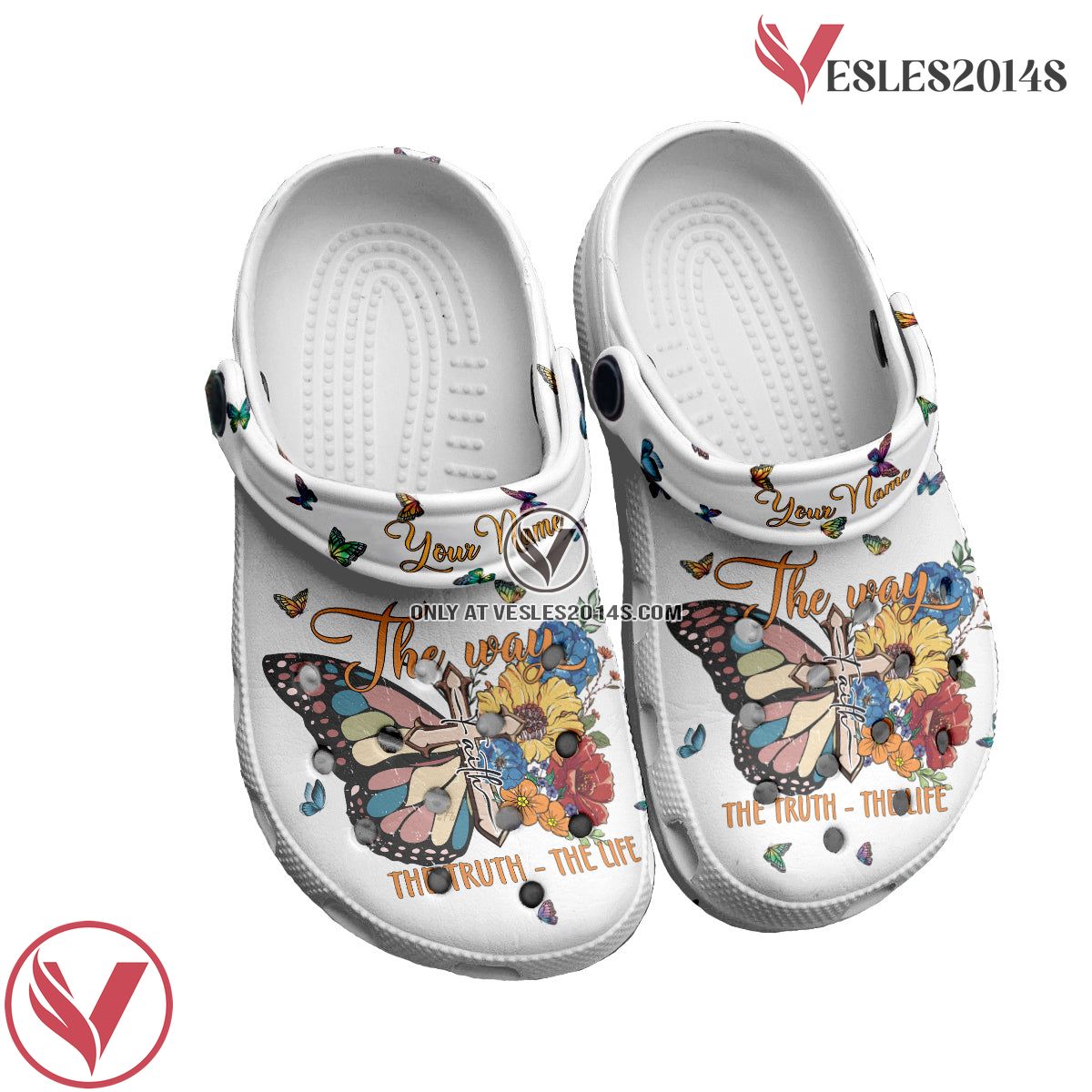 The Way The Truth The Life Customized Crocs Crocband Clogs Shoes Comfortable For Men Women and Kids Gift For Jesus Lovers Butterfly And Flower, Unique Gift From  Vesles2014S 3