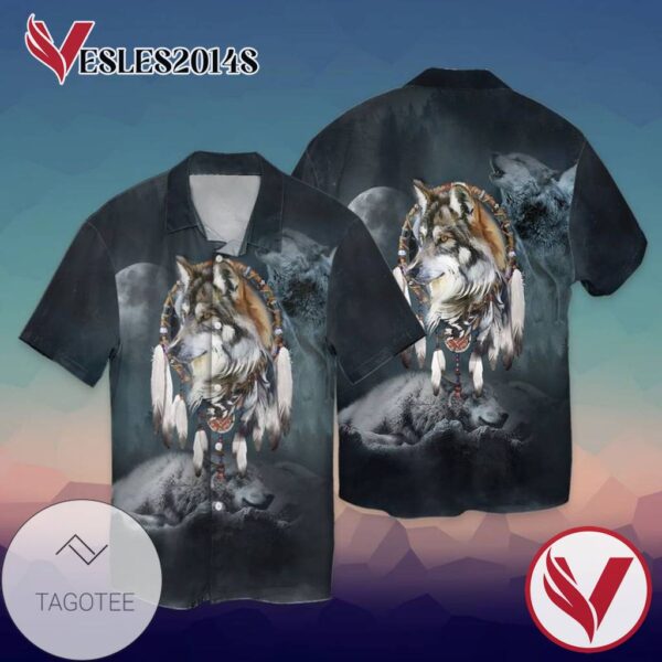 The Wolf Native For Men And Women Graphic Print Short Sleeve Hawaiian Casual Shirt Vesles2014S 1