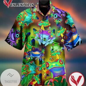 The frog colorful Print Short Sleeve Hawaiian Casual Shirt Vesles2014S 1