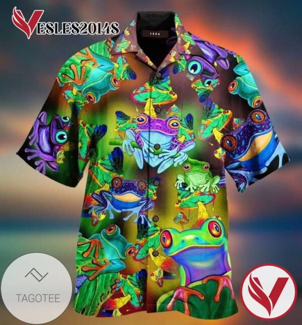 The frog colorful Print Short Sleeve Hawaiian Casual Shirt Vesles2014S