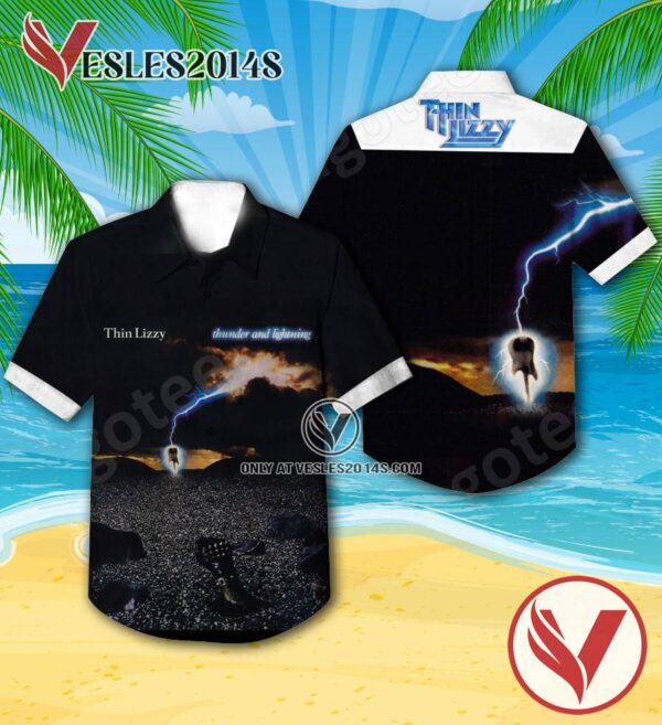 Thin Lizzy Thunder And Lightning Album Cover Black Hawaiian Shirt, Unique Gifts For Music Lovers - Vesles2014S
