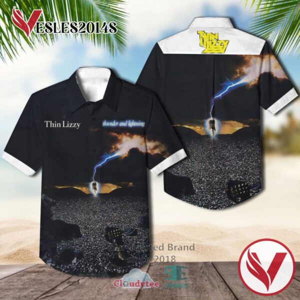 Thin Lizzy Thunder and Lightning 1983 Casual Hawaiian Shirt, Best Gifts For Summer Vesles2014S 1