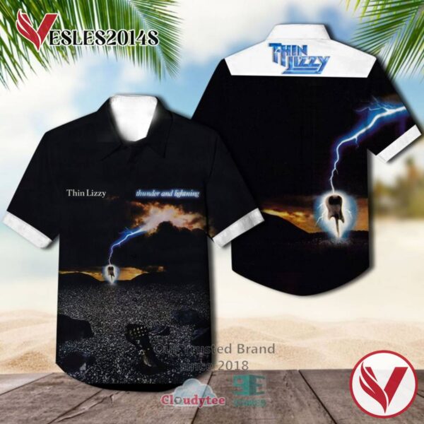 Thin Lizzy band Thunder and Lightning Album Cover Hawaiian Shirt, Best Gift For Music Lovers Vesles2014S