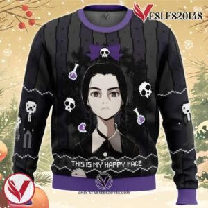 This is my Happy Face Wednesday Addams Ugly Christmas Sweater, Unique Christmas Gift For Fans - Vesles2014S