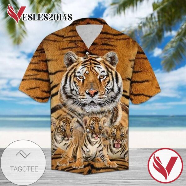 Tiger Funny Animal Lovers Hawaiian Graphic Print Short Sleeve Hawaiian Casual Shirt Vesles2014S 1