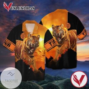 Tigger Sunset For Men And Women Graphic Print Short Sleeve Hawaiian Casual Shirt Vesles2014S