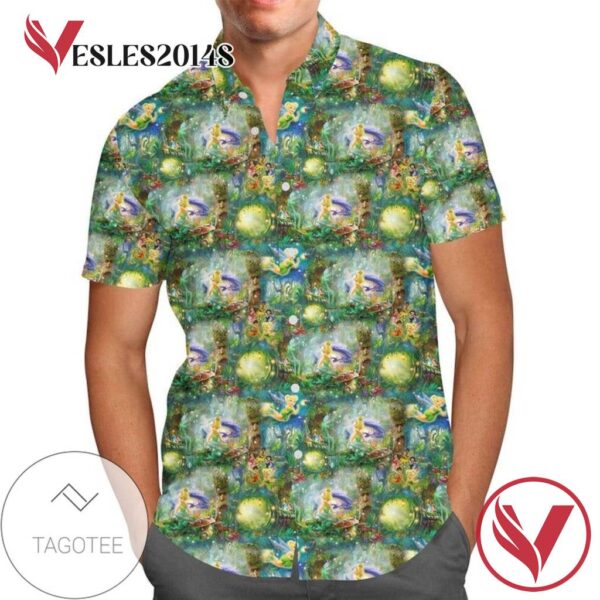 Tinkerbell in Pixie Hollow Disney For men And Women Graphic Print Short Sleeve Hawaiian Casual Shirt Vesles2014S 1