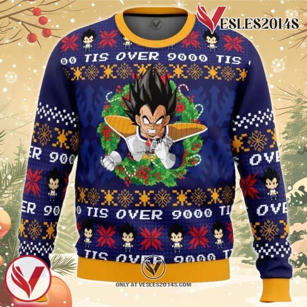 Tis Over 9000 Dragon Ball Z Ugly Christmas Sweater, Unique Christmas Gift For Fans - Vesles2014S