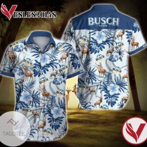 Tlmus Busch Beer Deer Hunting Hawaiian Graphic Print Short Sleeve Hawaiian Casual Shirt Vesles2014S