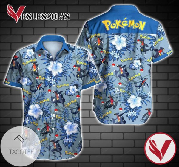 Tlmus Pokemon Garchomp Hawaiian Graphic Print Short Sleeve Hawaiian Casual Shirt Vesles2014S