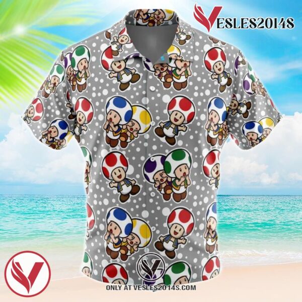 Toad Mario Bros Hawaiian Button Up Shirt, Perfect Gifts For Anime Lovers - Vesles2014S