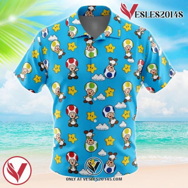 Toad Pattern Mario Bros Hawaiian Button Up Shirt, Perfect Gifts For Anime Lovers - Vesles2014S