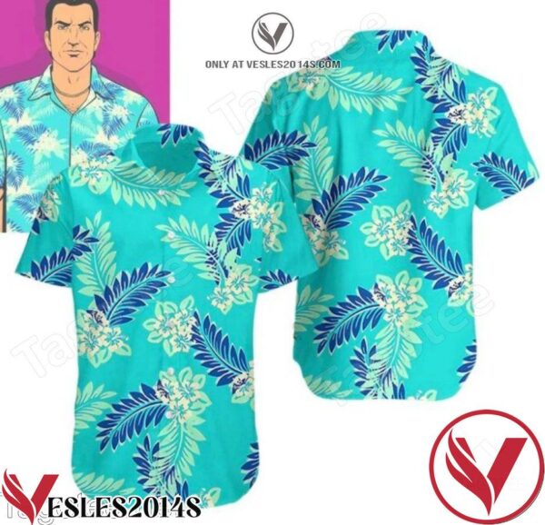 Tommy Vercetti GTA Ver 2 Summer Turquoise Hawaiian Shirt And Short, Unique Gifts For Friends - Vesles2014S 1