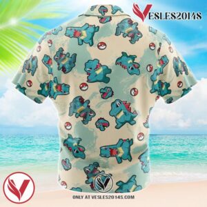 Totodile Pokemon Hawaiian Button Up Shirt, Perfect Gifts For Anime Lovers - Vesles2014S 1