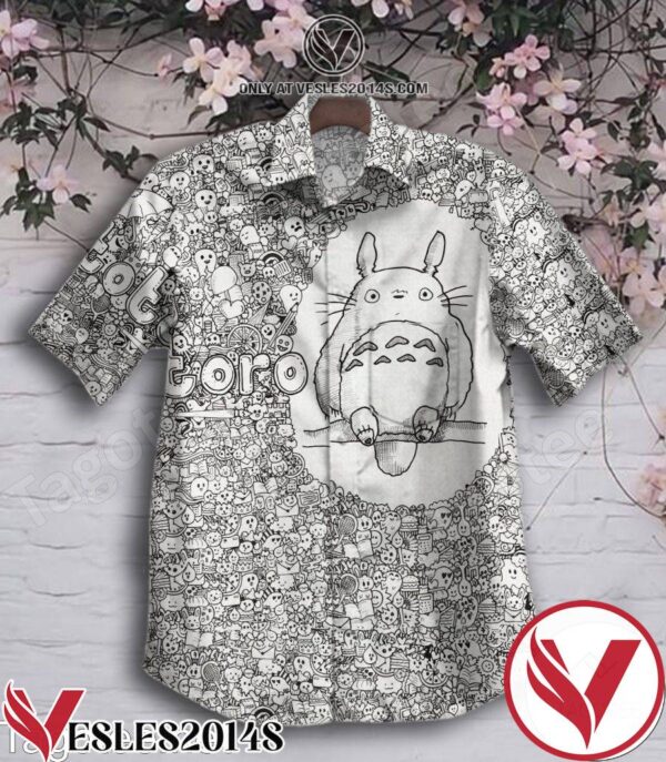 Totoro Doodle Black And White Hawaiian Shirt, Unique Gifts For Friends - Vesles2014S 1