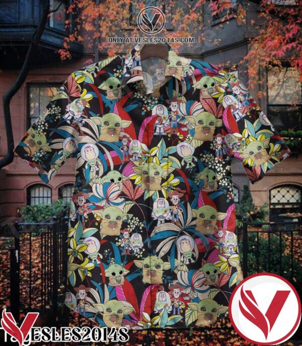 Toy Story And Baby Yoda Colorful Tropical Flower Leaf Hawaiian Shirt, Unique Gifts For Friends - Vesles2014S 1