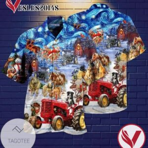 Tractor Dogs Hawaiian Graphic Print Short Sleeve Hawaiian Casual Shirt Vesles2014S 1
