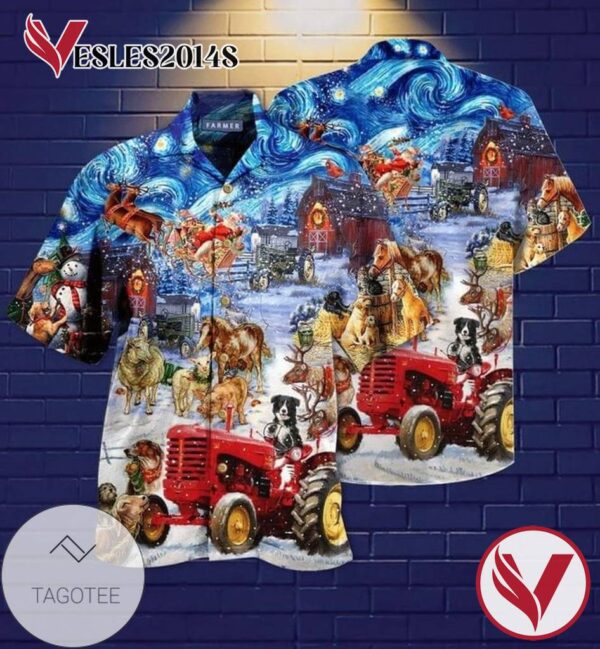 Tractor Dogs Hawaiian Graphic Print Short Sleeve Hawaiian Casual Shirt Vesles2014S