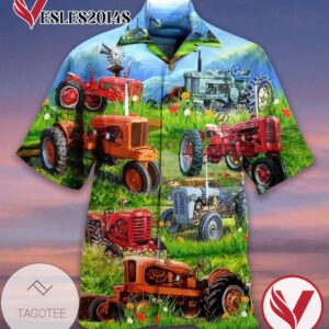 Tractor Farm Print Short Sleeve Hawaiian Casual Shirt Vesles2014S 1