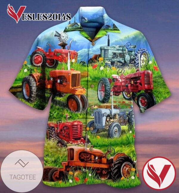 Tractor Farm Print Short Sleeve Hawaiian Casual Shirt Vesles2014S 1