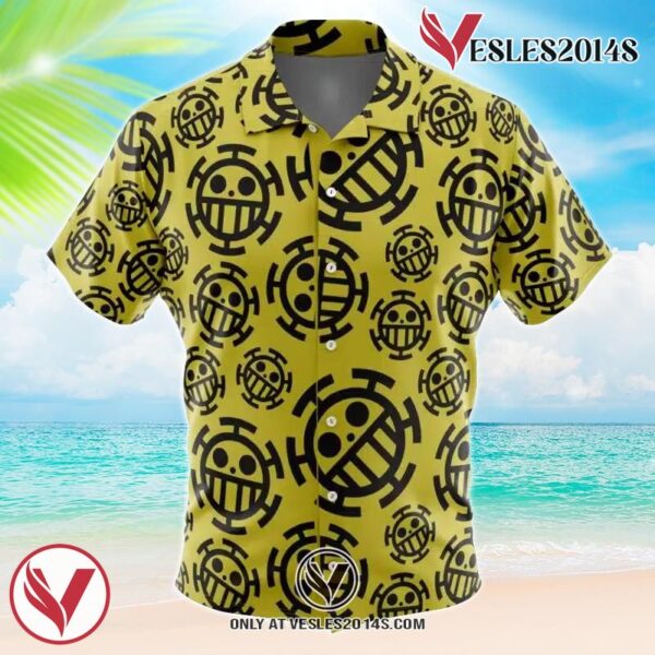 Trafalgar Law Jolly Roger One Piece Hawaiian Button Up Shirt, Perfect Gifts For Anime Lovers - Vesles2014S