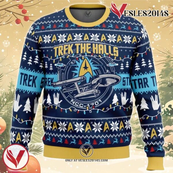 Trek The Halls Star Trek Ugly Christmas Sweater, Unique Christmas Gift For Fans - Vesles2014S