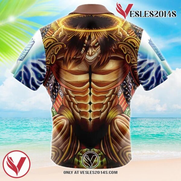 Trippy Eren Yeager Timeskip Attack on Titan Hawaiian Button Up Shirt, Perfect Gifts For Anime Lovers - Vesles2014S 1