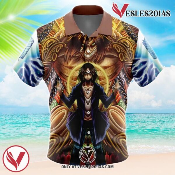 Trippy Eren Yeager Timeskip Attack on Titan Hawaiian Button Up Shirt, Perfect Gifts For Anime Lovers - Vesles2014S