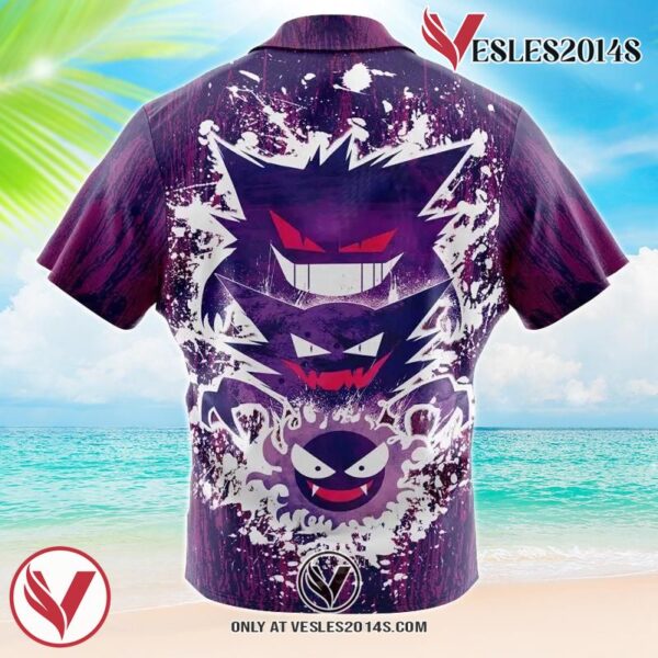 Trippy Ghostly Evolution Gastly Haunter Gengar  Pokemon Hawaiian Button Up Shirt, Perfect Gifts For Anime Lovers - Vesles2014S 1