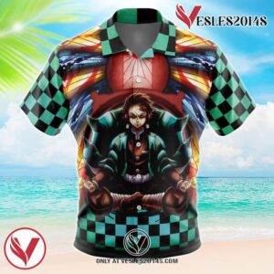 Trippy Kamado Tanjiro Demon Slayer Hawaiian Button Up Shirt, Perfect Gifts For Anime Lovers - Vesles2014S