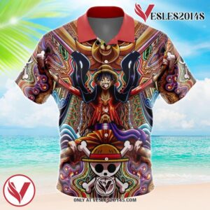 Trippy Monkey D. Luffy One Piece Hawaiian Button Up Shirt, Perfect Gifts For Anime Lovers - Vesles2014S