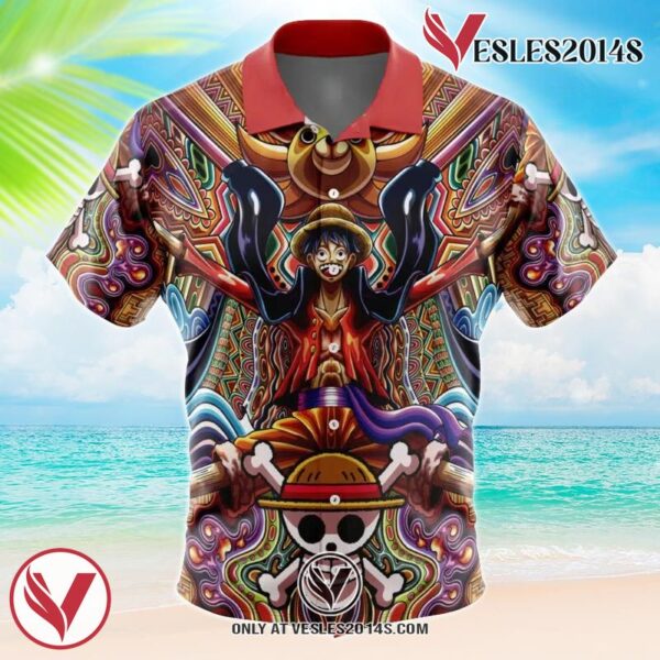 Trippy Monkey D. Luffy One Piece Hawaiian Button Up Shirt, Perfect Gifts For Anime Lovers - Vesles2014S