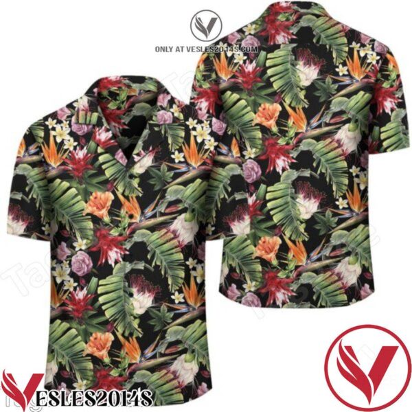 Tropical Flowers Watercolor Black Hawaiian Shirt, Unique Gifts For Friends - Vesles2014S 1