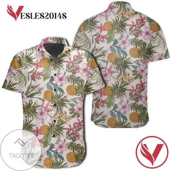 Tropical Pineaapple Hawaiian Graphic Print Short Sleeve Hawaiian Casual Shirt Vesles2014S
