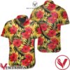 Tropical Red Hibiscus Flowers And Palm Leaves Yellow Hawaiian Shirt, Unique Gifts For Friends - Vesles2014S 1