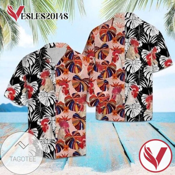 Tropical Rooster Floral Hawaiian Graphic Print Short Sleeve Hawaiian Casual Shirt Vesles2014S