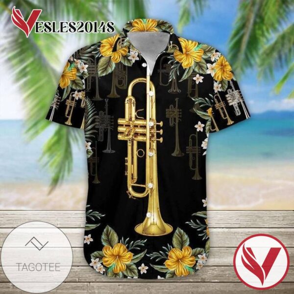 Trumpet Musical Instrument Hawaiian Graphic Print Short Sleeve Hawaiian Casual Shirt Vesles2014S
