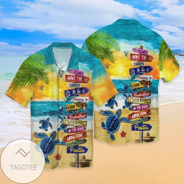 Turtle Beach You Always have The Choice To be Happy Learn To Understand The Bump Graphic Print Short Sleeve Hawaiian Casual Shirt Vesles2014S 1