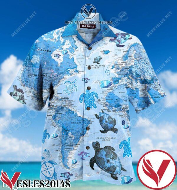 Turtle Blue World Map Hawaiian Shirt, Unique Gifts For Friends - Vesles2014S 1