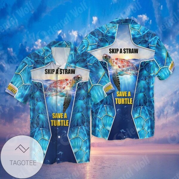 Turtle Ocean Skip A Straw Save A Turtle For men And Women Graphic Print Short Sleeve Hawaiian Casual Shirt Vesles2014S