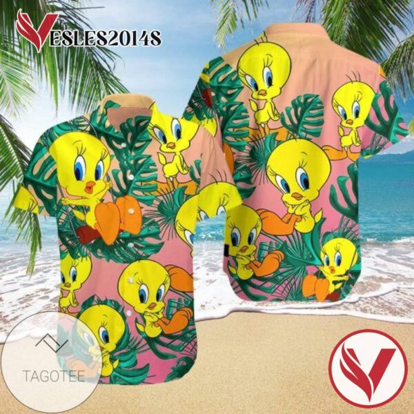 Tweety Bird Hawaiian Graphic Print Short Sleeve Hawaiian Casual Shirt Vesles2014S 1