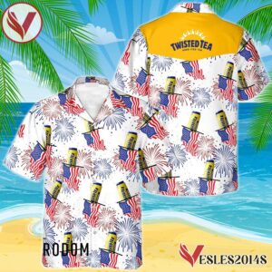 Twisted Tea American Flag Fireworks Hawaiian Shirt, Best Summer Gifts For Fans - Vesles2014S