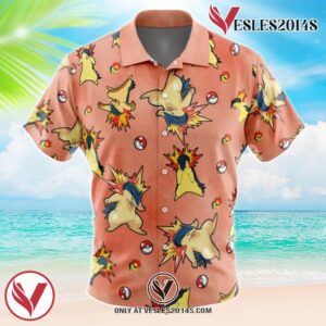 Typhlosion Pattern Pokemon Hawaiian Button Up Shirt, Perfect Gifts For Anime Lovers - Vesles2014S