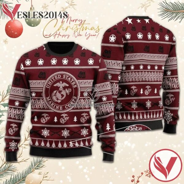 U.S Marine Corps Ugly Christmas Sweater, Unique Winter Outfits For Fans - Vesles2014S  1