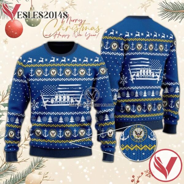 U.S Navy Ugly Christmas Sweater, Unique Winter Outfits For Fans - Vesles2014S  1