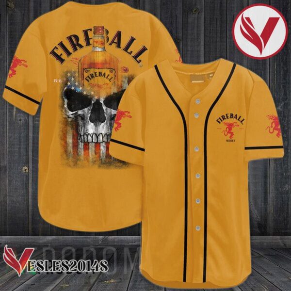 US Flag Black Skull Fireball Cinnamon Whisky Baseball Jersey, Perfect Gifts For Fans - Vesles2014S