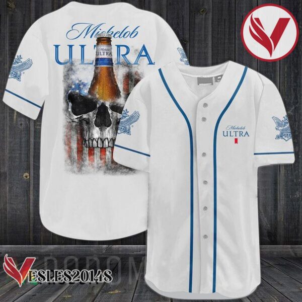 US Flag Black Skull Michelob ULTRA Baseball Jersey, Perfect Gifts For Fans - Vesles2014S
