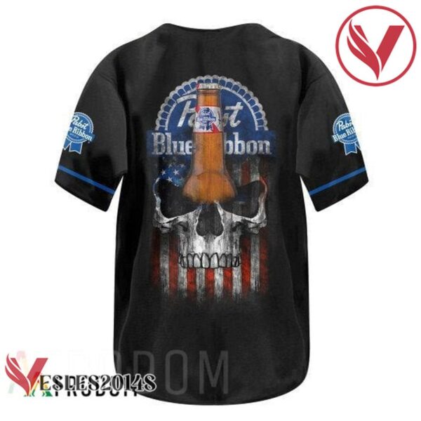US Flag Black Skull Pabst Blue Ribbon Baseball Jersey, Perfect Gifts For Fans - Vesles2014S 3
