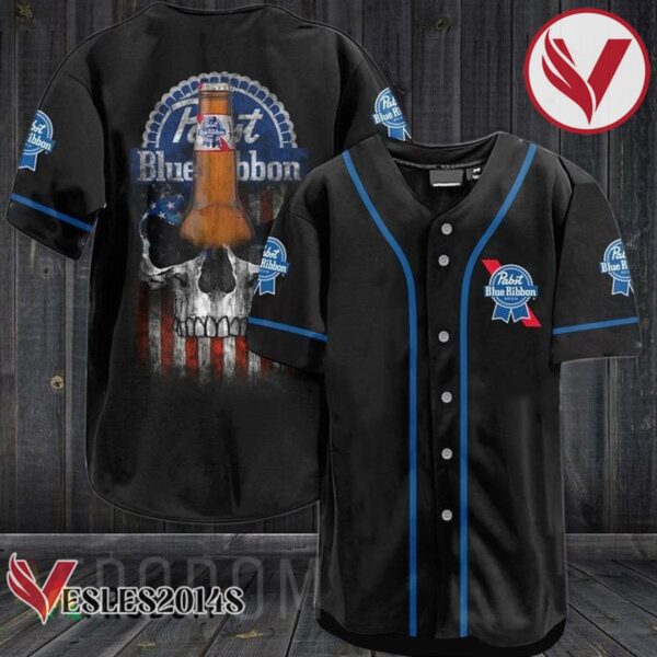 US Flag Black Skull Pabst Blue Ribbon Baseball Jersey, Perfect Gifts For Fans - Vesles2014S